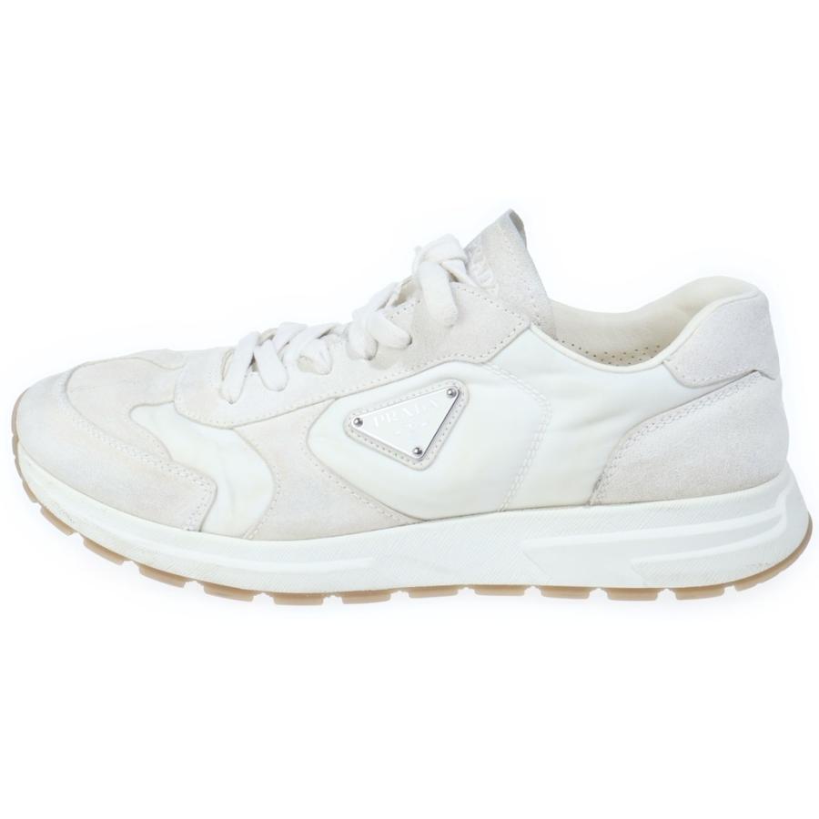 PRADA プラダ SCAMOSCIATO NYLON スウェード リナイロン トライアングルロゴ ローカットスニーカー ホワイト 2EE455 PRADA（プラダ） SCAMOSCIATO NYLON スウェード リナイロン