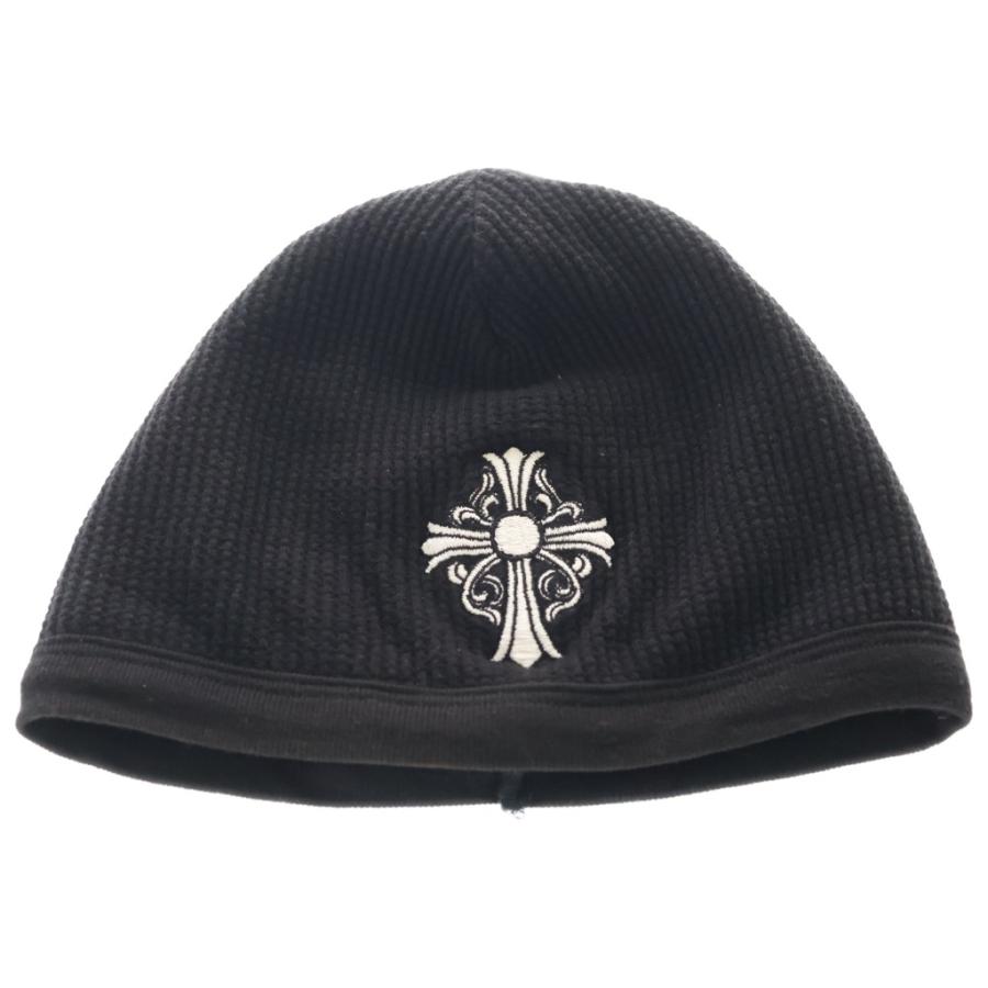 クロムハーツ ニット帽 ビーニー クロスCH (黒)美品 CHROME HEARTS（クロムハーツ） BEANIE CHクロス刺繍 ビーニー ニット