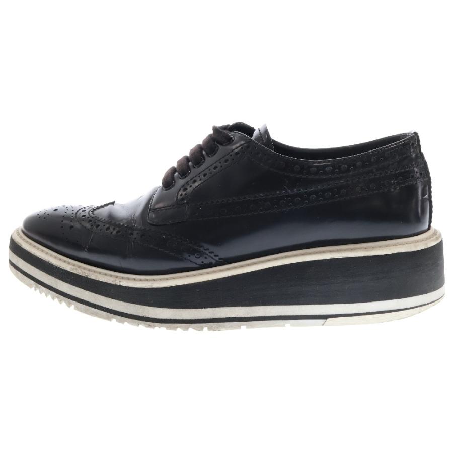 【美品】プラダ PRADA レザーウィングチップ シューズ 22.5-23㎝ PRADA（プラダ） ウイングチップ シューズ レザー ブラック レディース