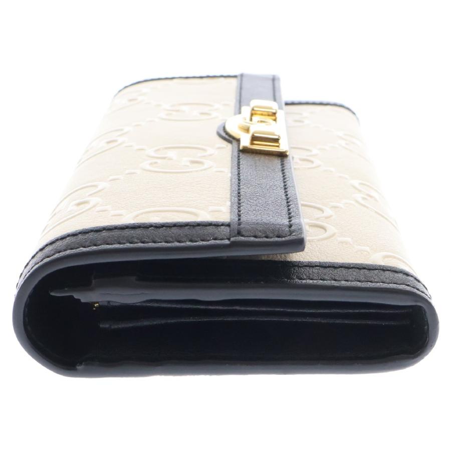 GUCCI(グッチ) GG 二つ折り長財布 ブラック×ホワイト レザー GUCCI（グッチ） GG 二つ折り長財布 ロングウォレット ブラック