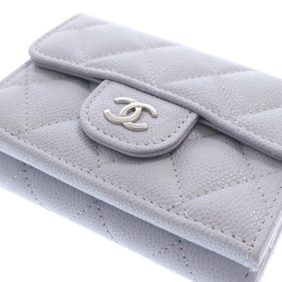 CHANEL シャネル マトラッセ 三つ折り財布 グレー キャビア CHANEL シャネル マトラッセ 三つ折り財布 グレー キャビア