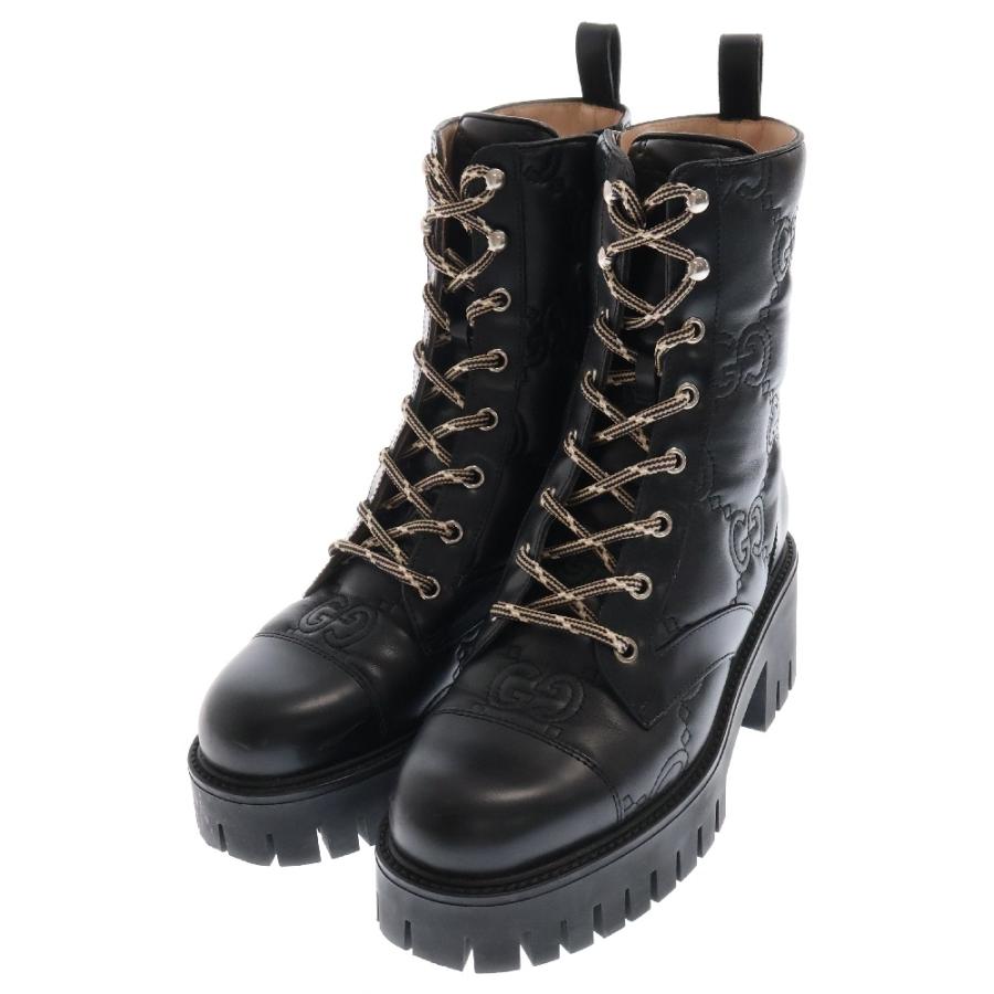 【極美品】グッチ　GGキルティングブーツ 718386 36 1/2 GUCCI（グッチ） GG 70mm Quilted Lace Up Boots GG キルト レース