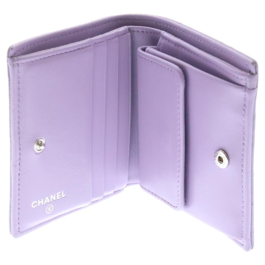 新品 CHANEL キャビアスキン クラシック 二つ折り 財布 コンパクト 紫色
