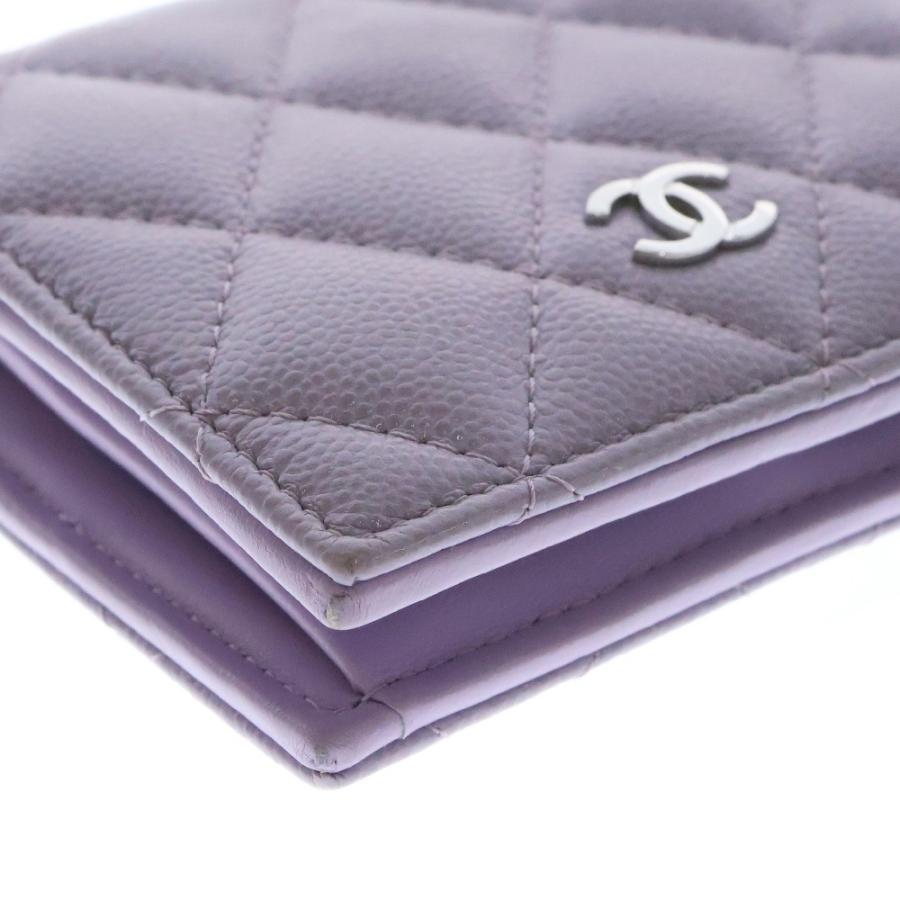 新品 CHANEL キャビアスキン クラシック 二つ折り 財布 コンパクト 紫色