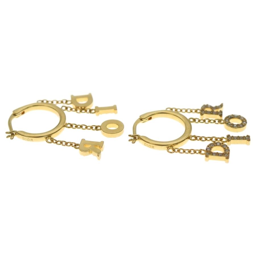 DIOR ディオール ラインストーン ロゴピアス フープ ゴールド : BRING