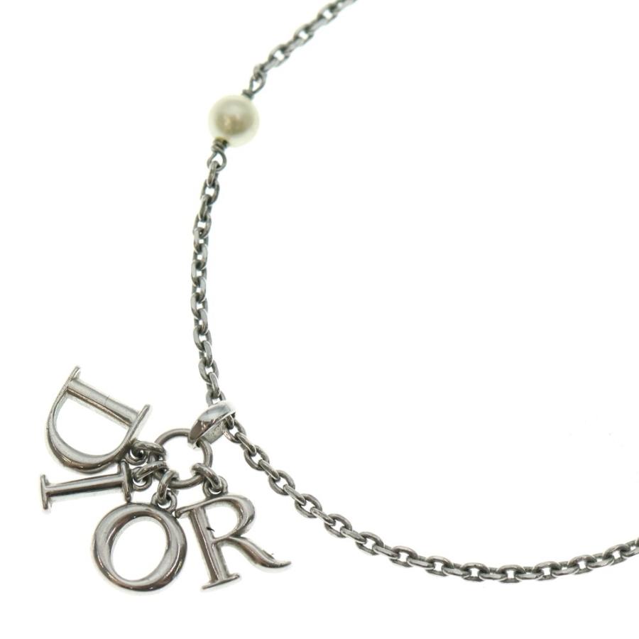 美品 Dior クリスチャンディオール ロゴ パール シルバー ネックレス DIOR ディオール ロゴパール ネックレス ペンダント チェーン シルバー