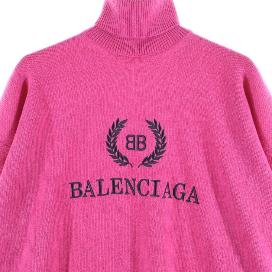 BALENCIAGA バレンシアガ 18AW ロゴ刺繍 カシミヤ混 ウール タートルネック プルオーバー 長袖ニット セーター ピンク 542618 BALENCIAGA（バレンシアガ） 18AW ロゴ刺繍 カシミヤ混 ウール