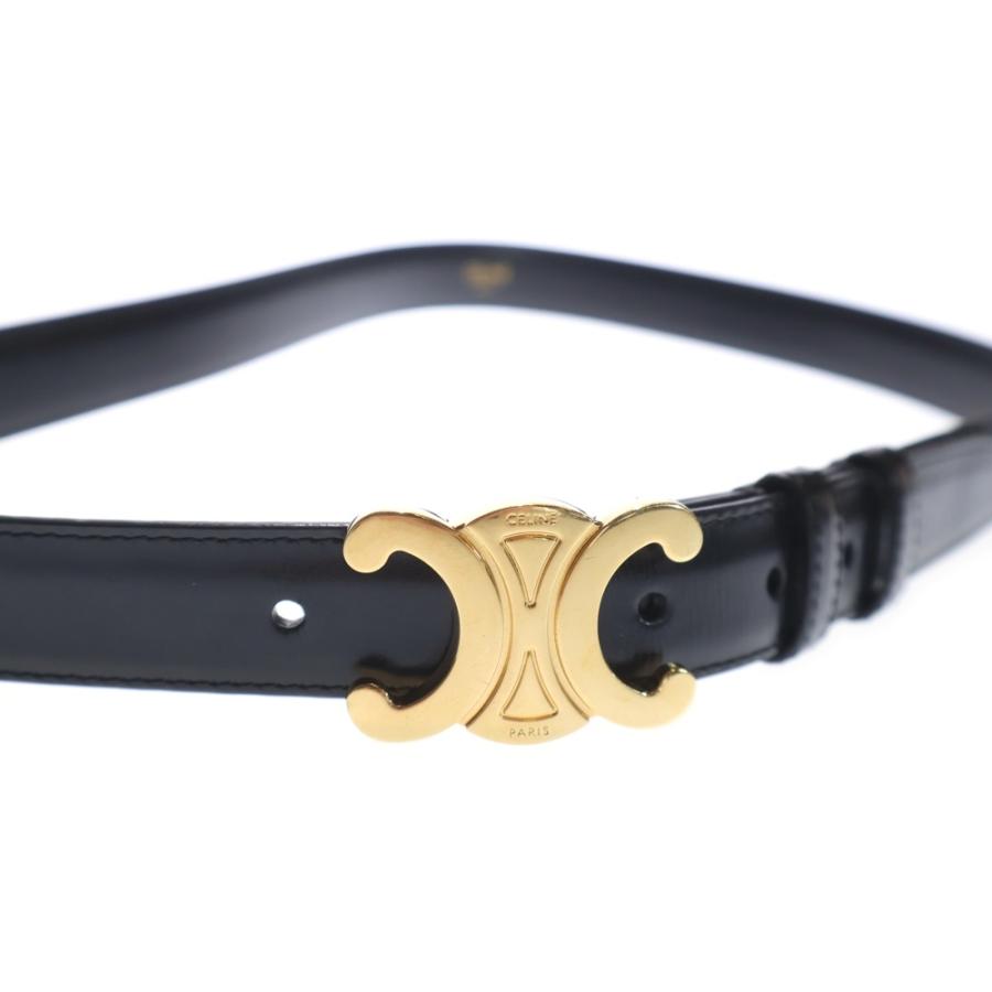 CELINE ブラックレザーベルト CELINE（セリーヌ） トリオンフ レザー ベルト ブラック ゴールド金具