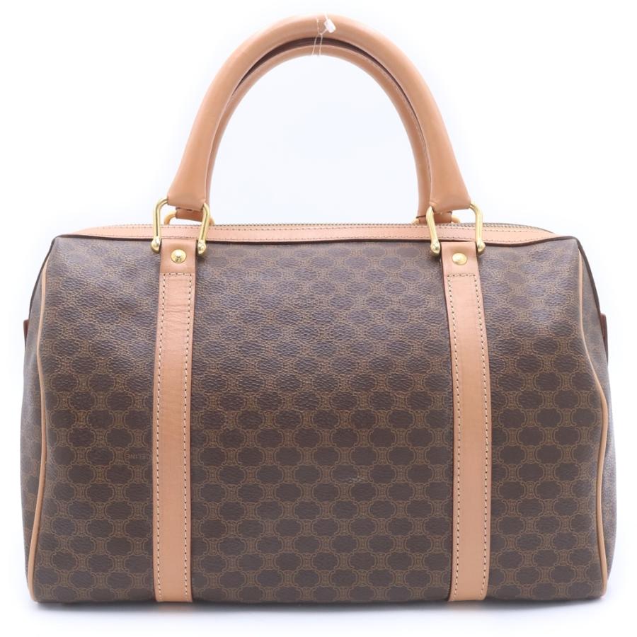 【CELINE】ミニボストンバッグ　マカダム柄　ゴールド金具　PVC ブラウン CELINE（セリーヌ） マカダム PVC レザー ハンド ミニボストンバッグ