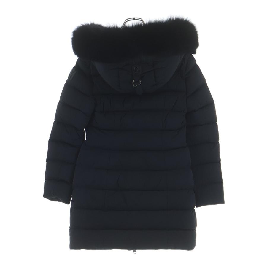 MACKAGE マッカージュ レザートリム ファーフーデッド ジップアップ ダウン ロングジャケット コート ブラック レディース 11332618-3Aの画像