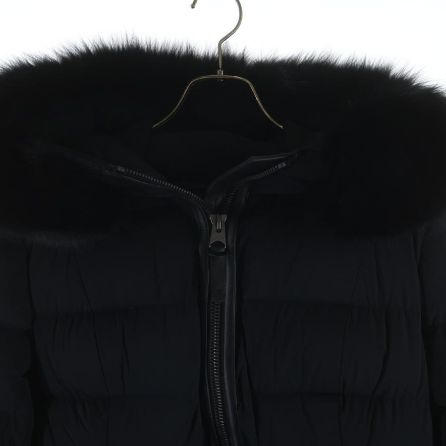 MACKAGE マッカージュ レザートリム ファーフーデッド ジップアップ ダウン ロングジャケット コート ブラック レディース 11332618-3Aの画像