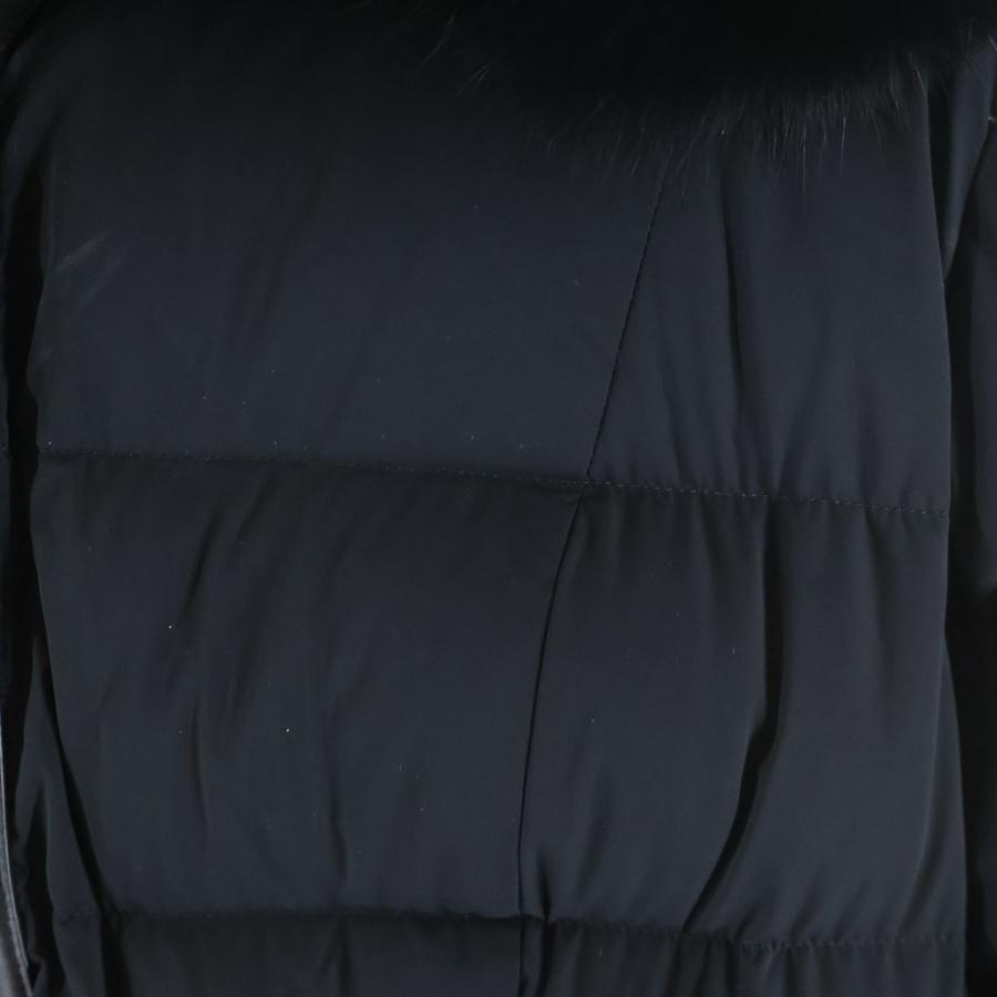 MACKAGE マッカージュ レザートリム ファーフーデッド ジップアップ ダウン ロングジャケット コート ブラック レディース 11332618-3Aの画像