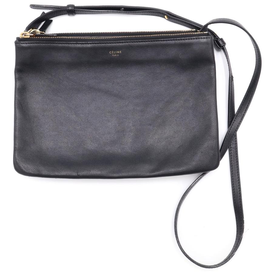【人気モデル・美品】セリーヌ☆トリオ ショルダーバッグ レザー ゴールド金具 黒 CELINE（セリーヌ） トリオ ショルダーバッグ ミニバッグ ブラック