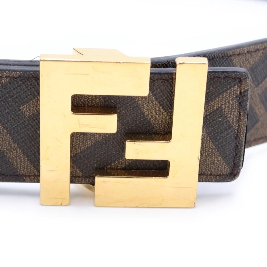 FENDI フェンディ　ベルト　ズッカ柄　FFロゴ　ブラウン　キャンバス　レザー FENDI（フェンディ） FFロゴ スクエアバックル ズッカ柄 リバーシブル