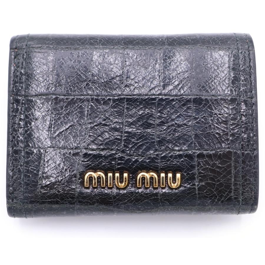 miumiu ミュウミュウ クロコ型押し 三つ折り財布 ミニウォレット