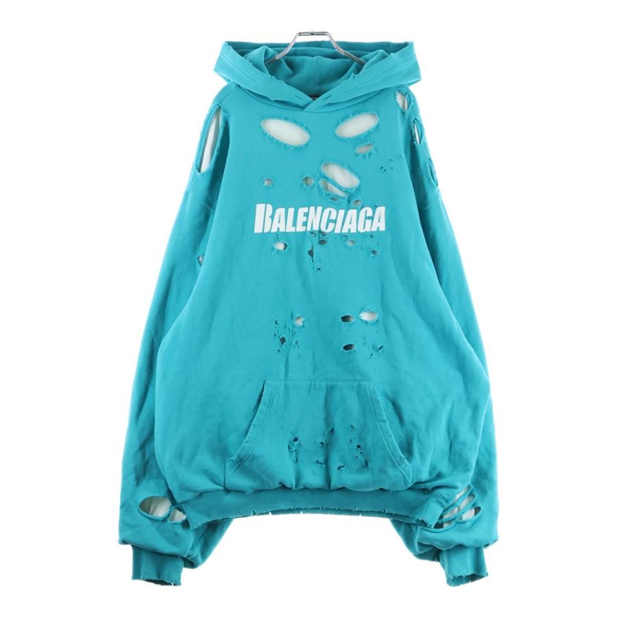 バレンシアガ  659403 TKVB6 デストロロゴミディアムフリースパーカー BALENCIAGA（バレンシアガ） 21SS デストロイ加工 ロゴミディアム