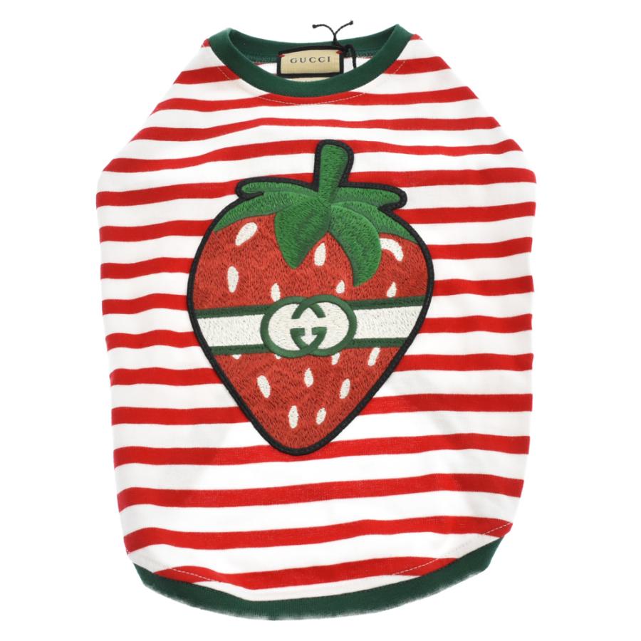グッチ 22AW イチゴロゴ刺繍ストライプコットンペットTシャツ レッド  