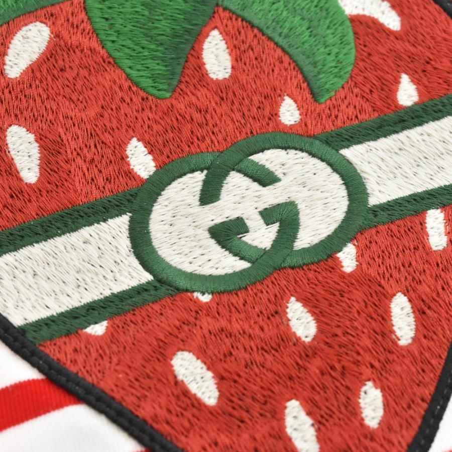 グッチ 22AW イチゴロゴ刺繍ストライプコットンペットTシャツ レッド  