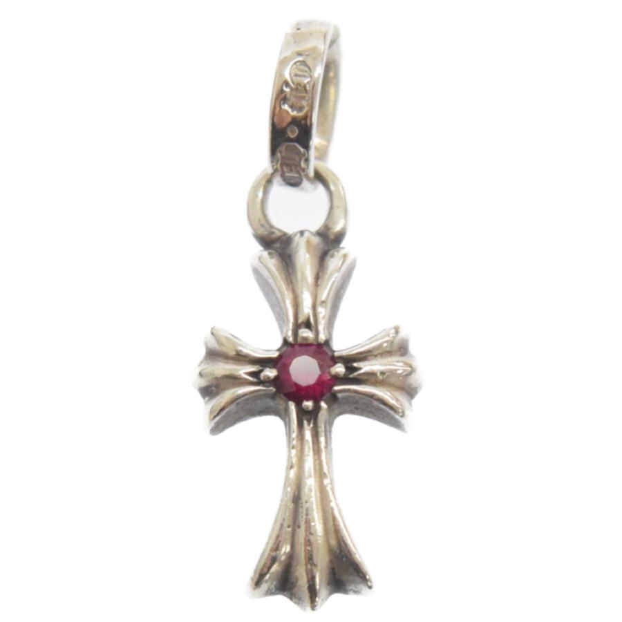 クロムハーツ 両面1ルビー ベイビーファットクロスチャーム シルバー