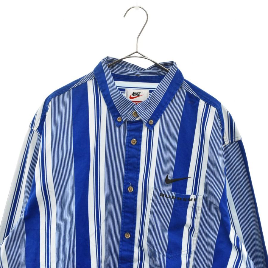 シュプリーム 21SS×NIKE ストライプ柄コットンツイル長袖シャツ