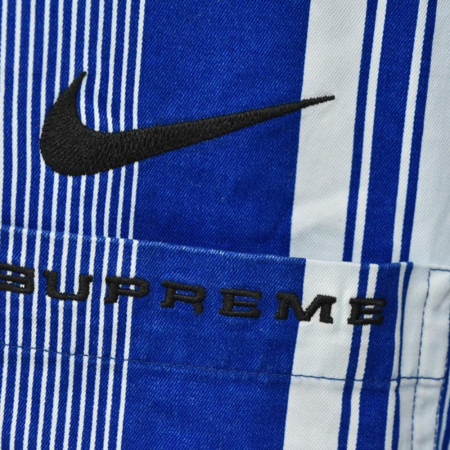 シュプリーム 21SS×NIKE ストライプ柄コットンツイル長袖シャツ ブルー  