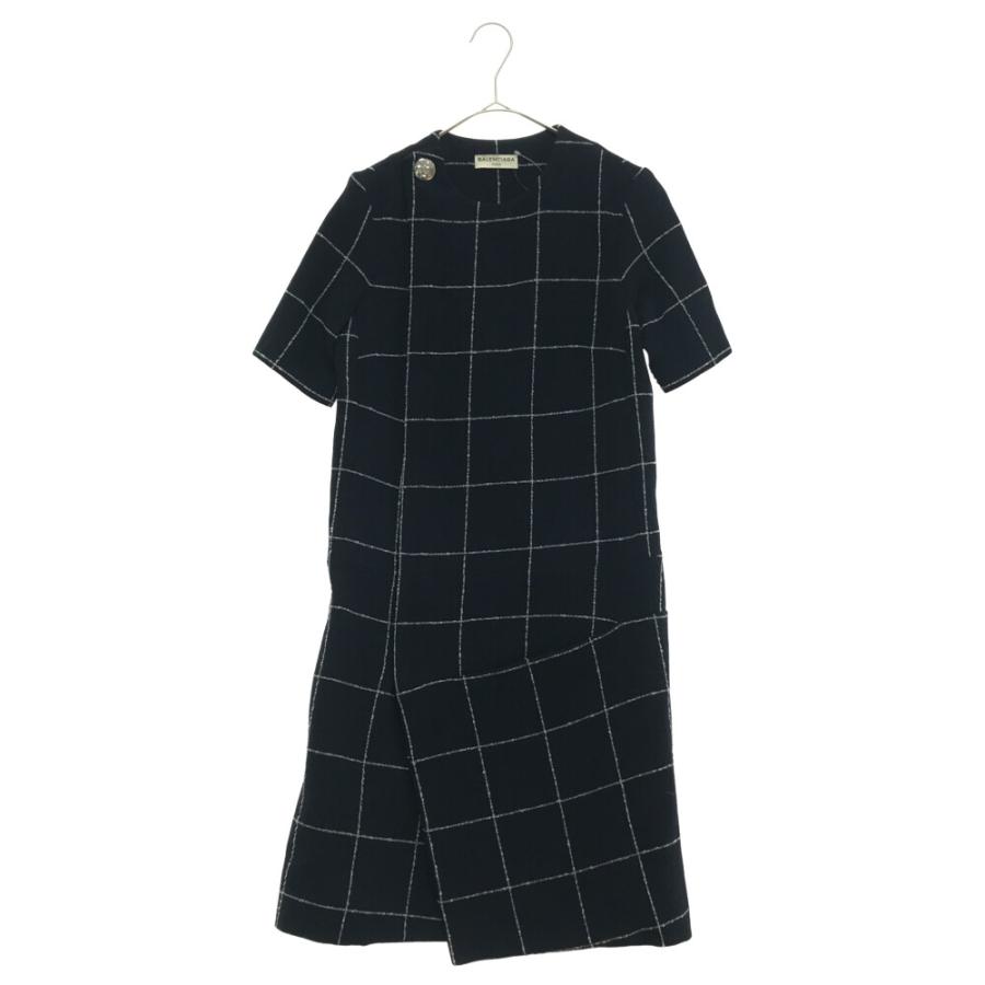 BALENCIAGA バレンシアガ チェックデザイン 半袖 ワンピース ネイビー