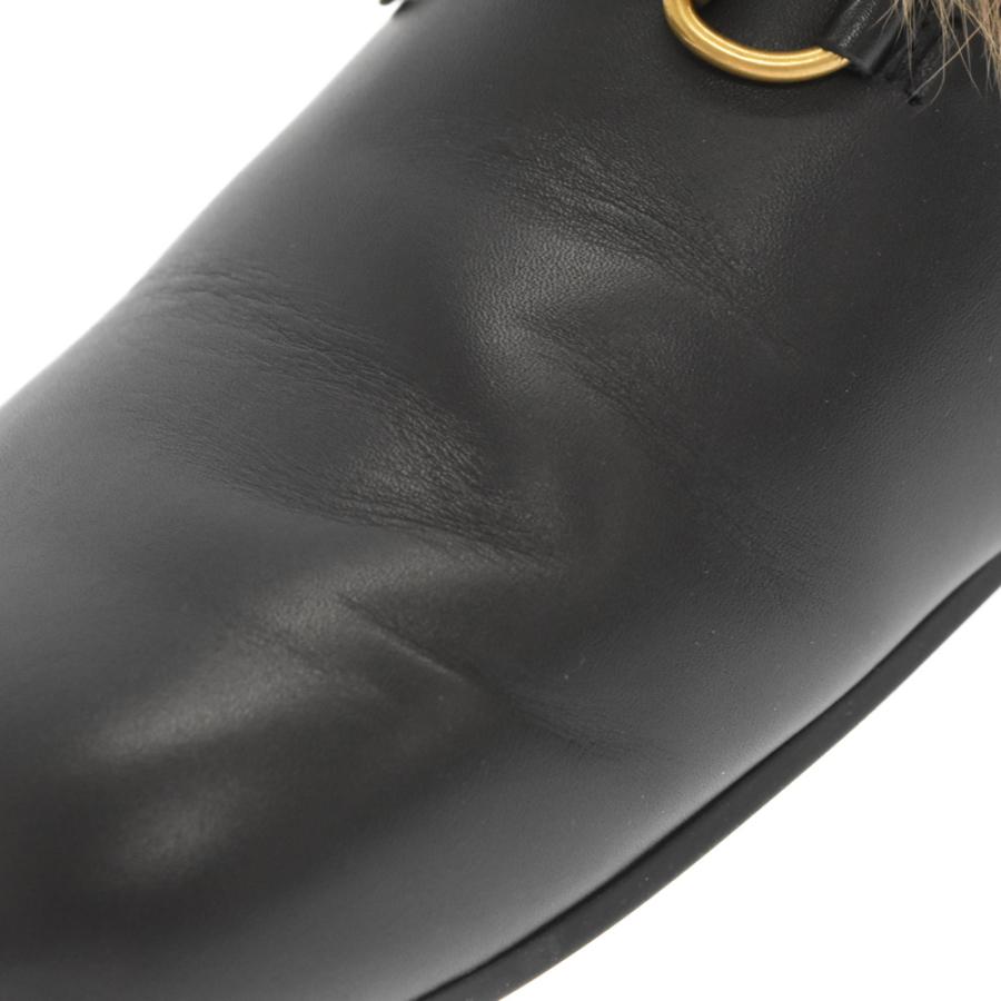 GUCCI 黒 レザー サボサンダル ファー付き Gucci ファー付きサボ