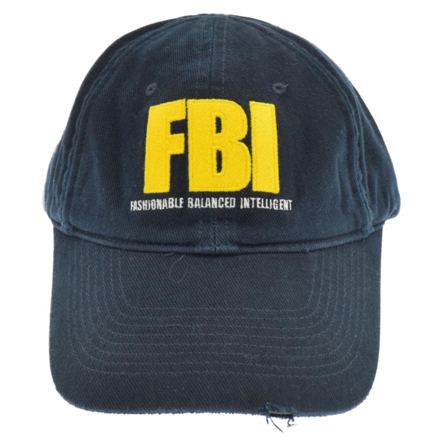 BALENCIAGA バレンシアガ FBI ロゴ刺繍 デストロイ加工 6パネル BALENCIAGA バレンシアガ FBI ロゴ刺繍 デストロイ加工 6パネル