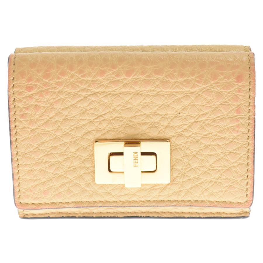 FENDI フェンディ PEEKABOO ピーカブー レザー 三つ折り 財布 ベージュ 