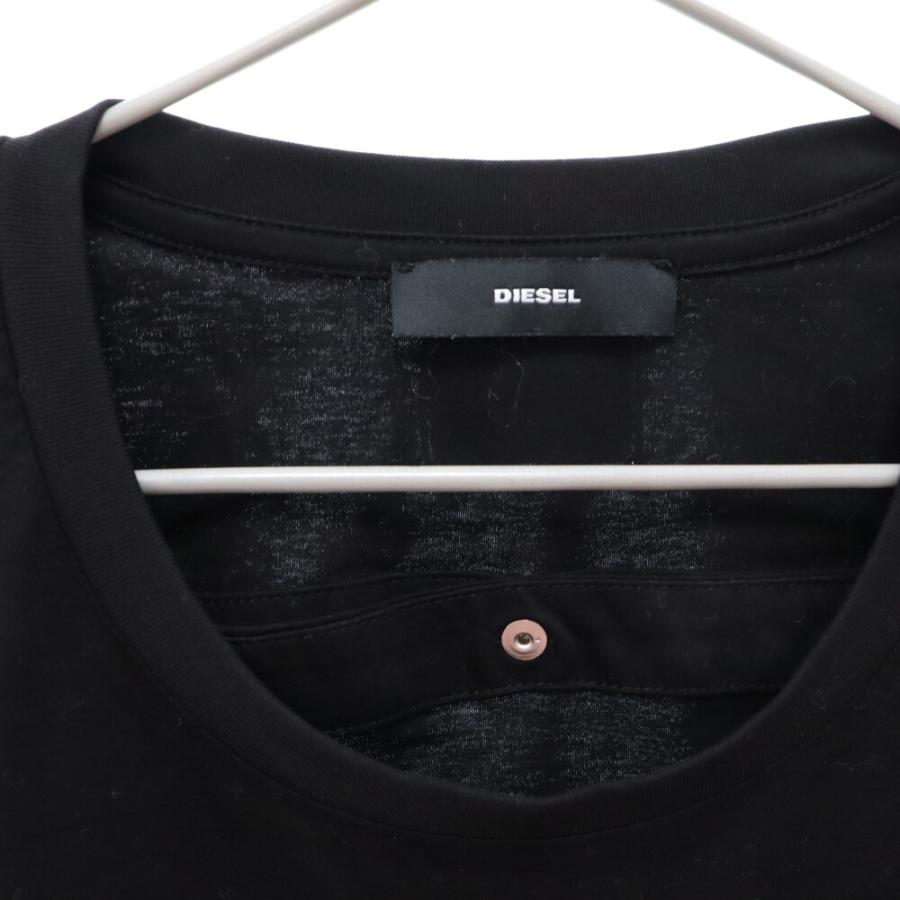 DIESEL ディーゼル クルーネック半袖Tシャツ カットソー バックボタンデザイン ブラック 00S75A-T-KYR-A-0QANW｜shopbring｜03