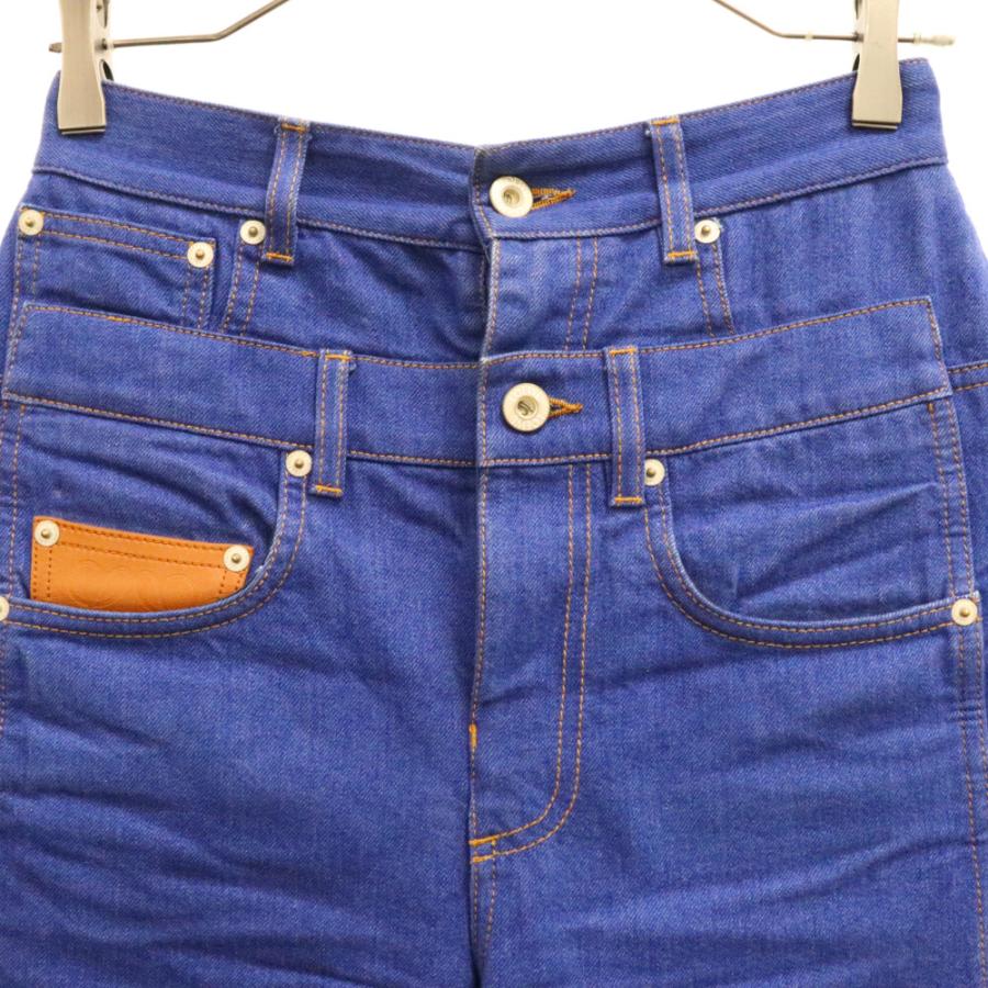 LOEWE（ロエベ） レザーパッチ ダブル デニム ワイドパンツ ブルー