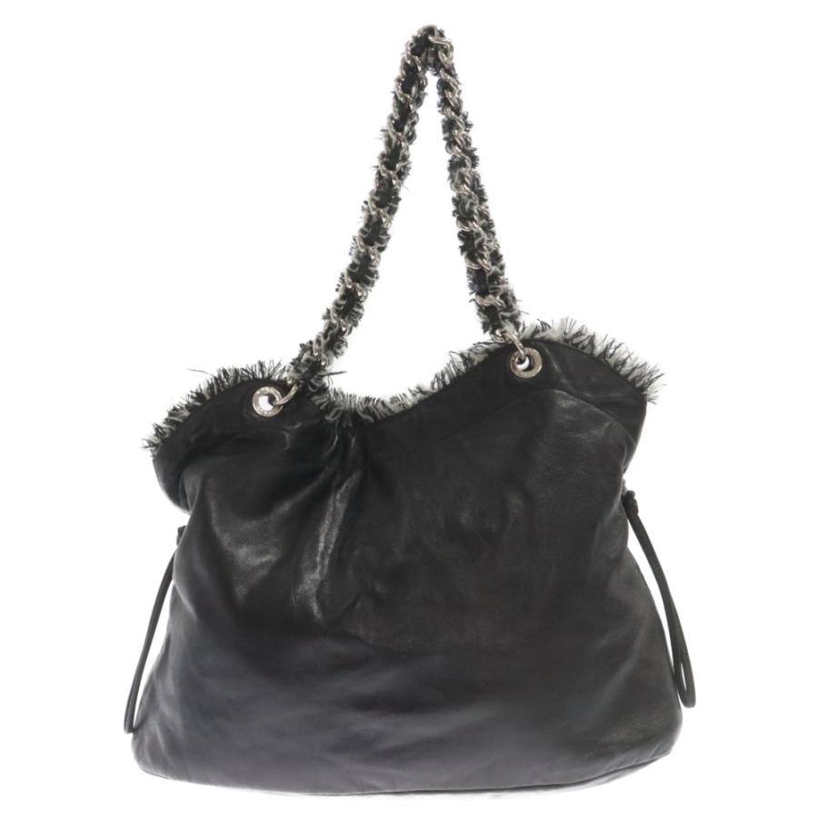 CHANEL（シャネル） レザー/ツイード チェーンハンドルバッグ ブラック