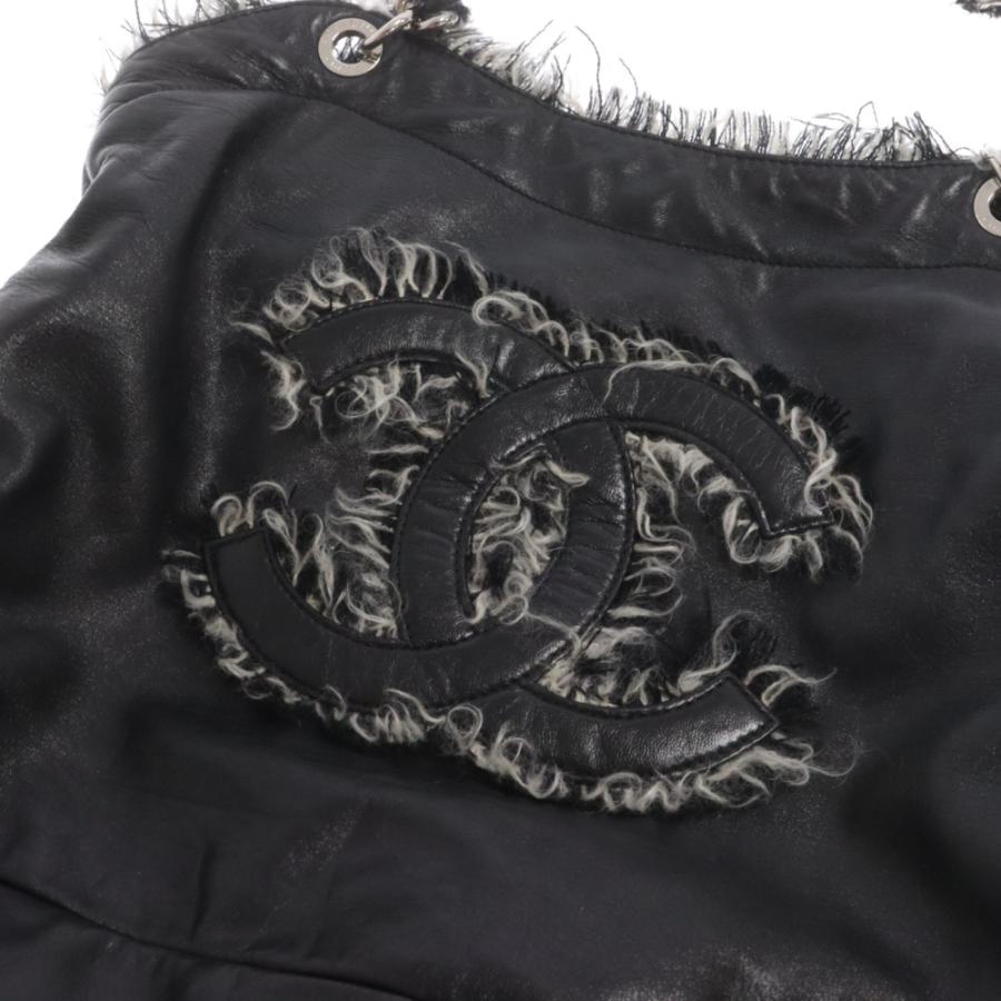 ☆CHANEL ブラック ツィード チェーン ショルダーバッグ☆ CHANEL（シャネル） レザー/ツイード チェーンハンドルバッグ ブラック