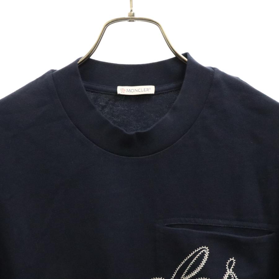 MONCLER ネイビー ロゴ刺繍 長袖Tシャツ