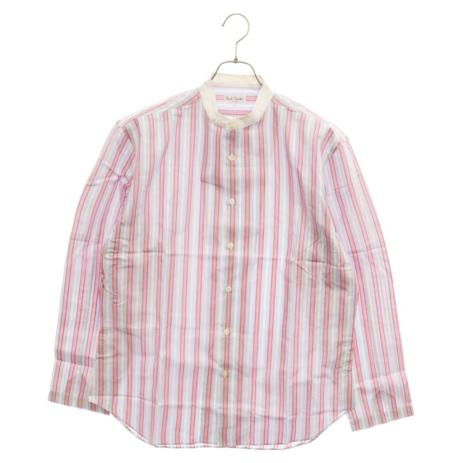Paul Smith ポールスミス ノーカラー ストライプ 長袖シャツ マルチ 