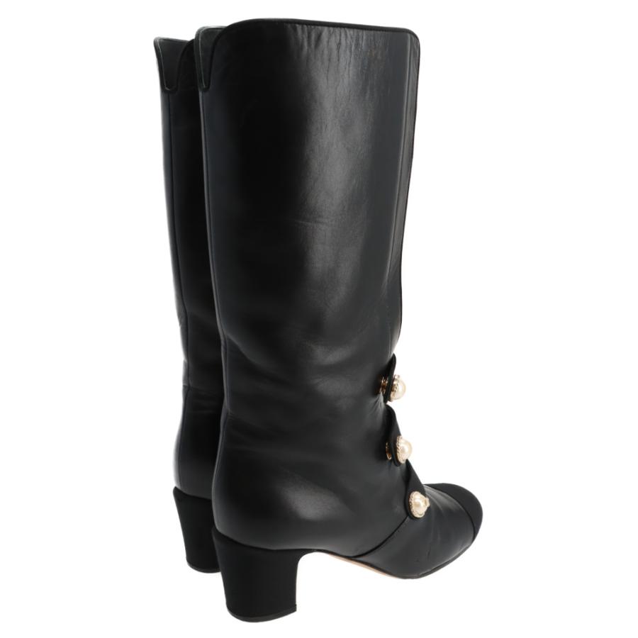 CHANEL（シャネル） ココマーク パールボタン レザー ロング ブーツ