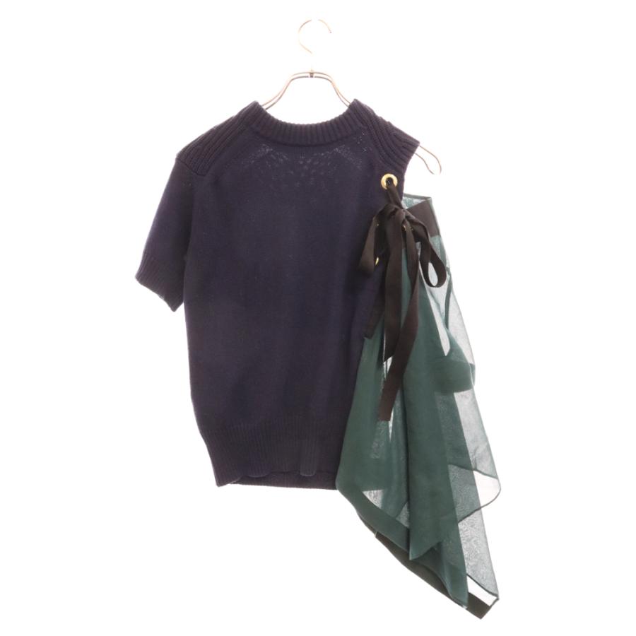 sacai Sacai サカイ 19AW アシンメトリー リボン 半袖 ニット T sacai Sacai サカイ 19AW アシンメトリー リボン 半袖 ニット T