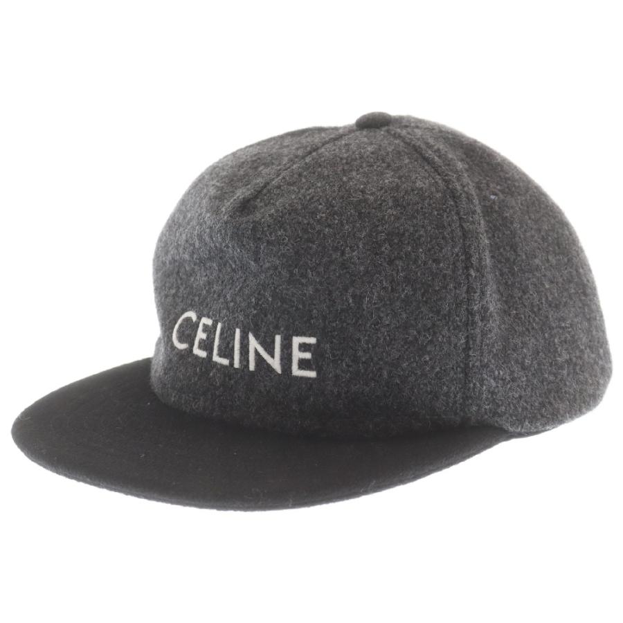 CELINE セリーヌ 6パネル ロゴ刺繍 ウールキャップ 帽子 グレー CELINE セリーヌ 6パネル ロゴ刺繍 ウールキャップ 帽子 グレー