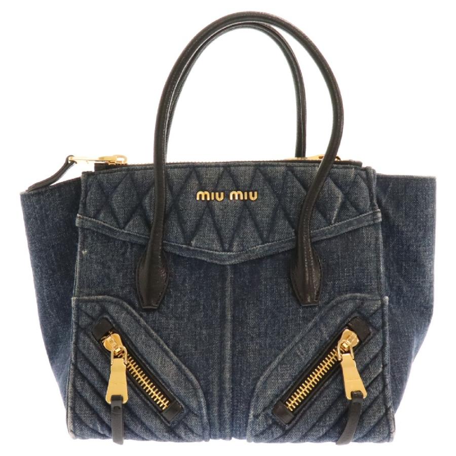 miumiu ミュウミュウ DENIM BIKER ロゴプレート デニム地 ハンドバッグ 