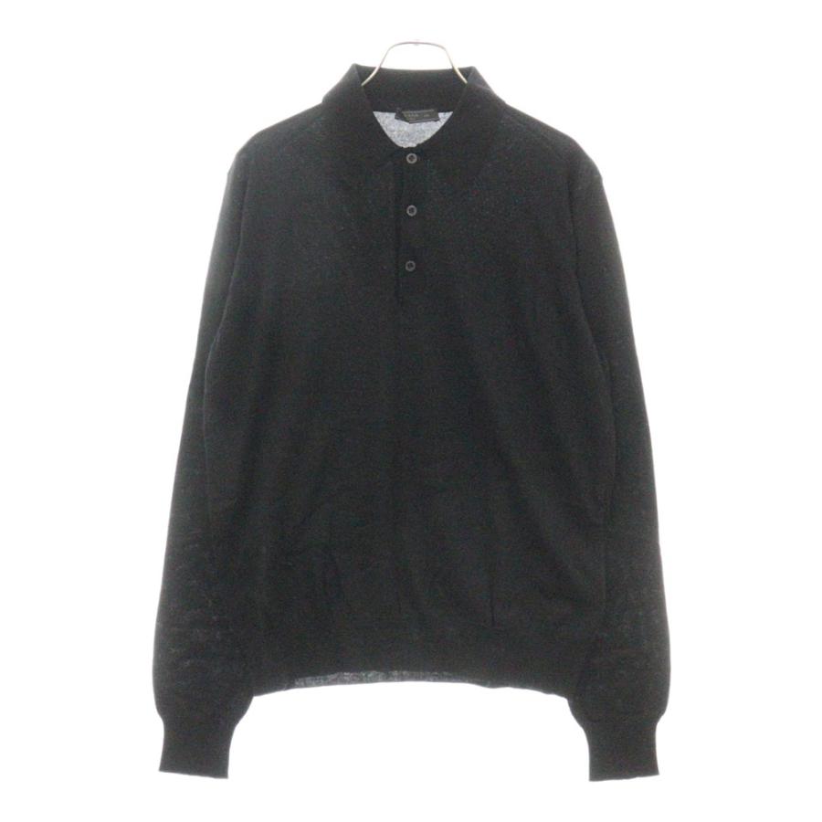 PRADA ポロシャツ　M PRADA（プラダ） コットンニット 長袖ポロシャツ カットソー ブラック