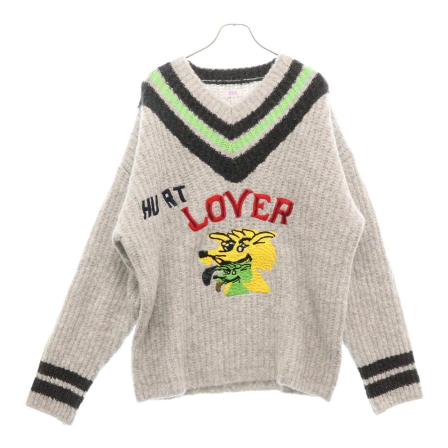 ERL イーアールエル Hurt Lover Varsity Knit ウール キャラクター刺繍 