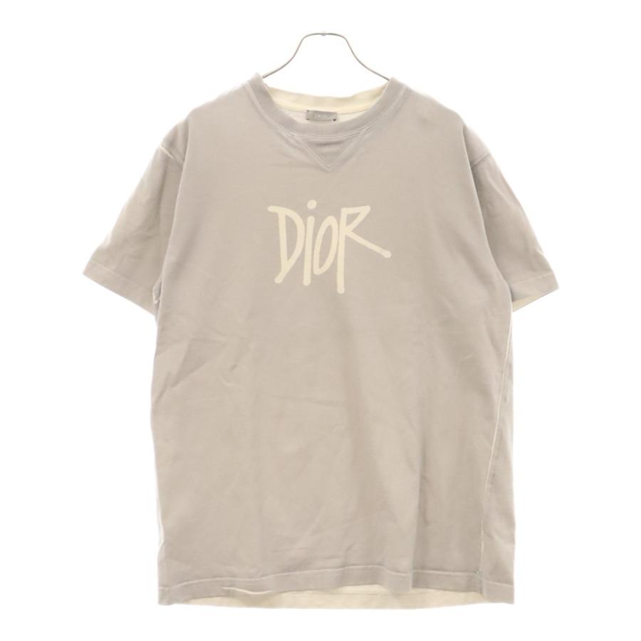 Dior グレー ロゴプリント Tシャツ
