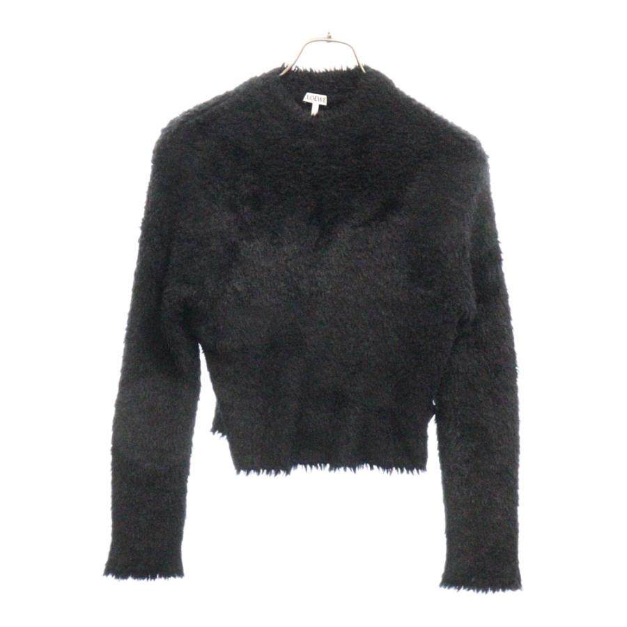 LOEWE（ロエベ） ショート丈 モックネック 長袖モヘアニット ブラック