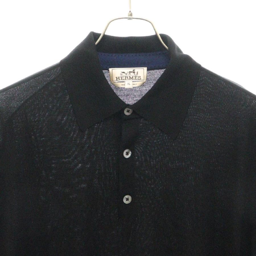 HERMES エルメス ハイゲージ ニットポロシャツ 長袖 ブラック HERMES エルメス ハイゲージ ニットポロシャツ 長袖 ブラック
