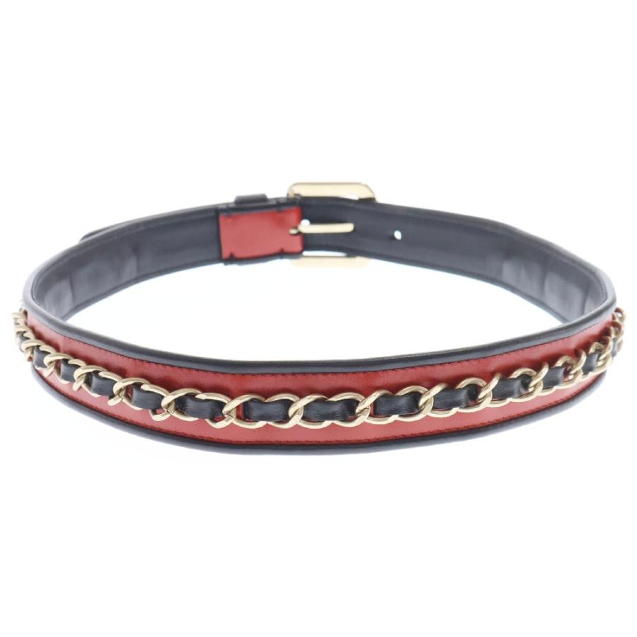 CHANEL シャネル ココマーク レザー ベルト レッド ゴールド レディース CHANEL シャネル チェーンドッキング ミニココマーク レザー