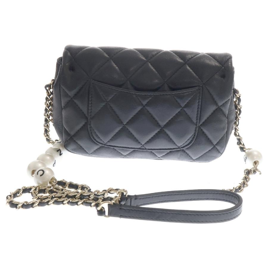 CHANEL シャネル AS1436 マトラッセ スモールフラップ パールデザイン チェーンショルダーバッグ ラムスキン ブラック ゴールド金具 レディース CHANEL（シャネル） AS1436 マトラッセ スモールフラップ パール