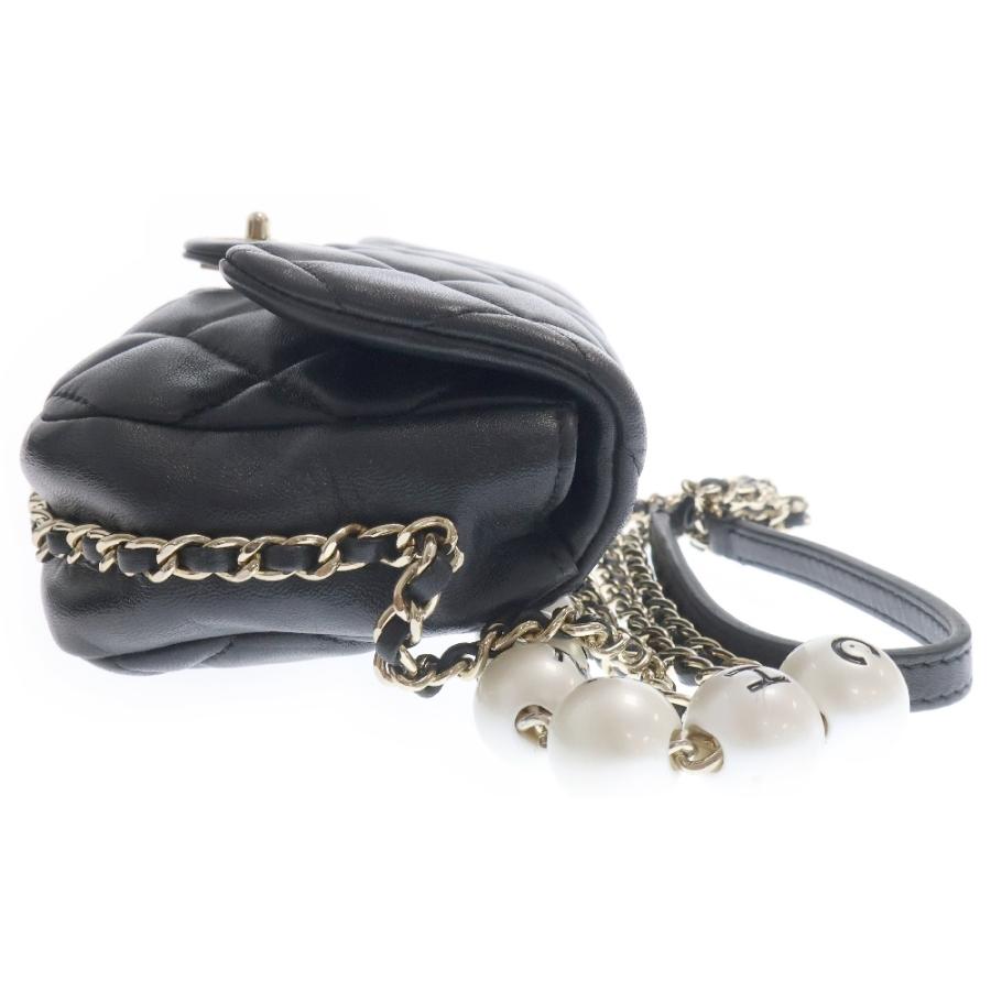 CHANEL シャネル AS1436 マトラッセ スモールフラップ パールデザイン チェーンショルダーバッグ ラムスキン ブラック ゴールド金具 レディース CHANEL（シャネル） スモールフラップ パール ショルダーバッグ AS1436