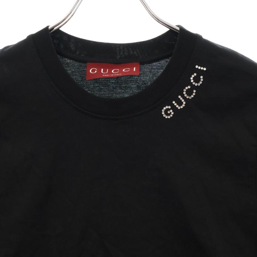 GUCCI - GUCCI グッチ 24AW クリスタル付き ロゴ コットンジャージー Tシャツ 半袖カットソー ブラック 787299 XJGME レディース GUCCI（グッチ） 24AW クリスタル付き ロゴ コットンジャージー T