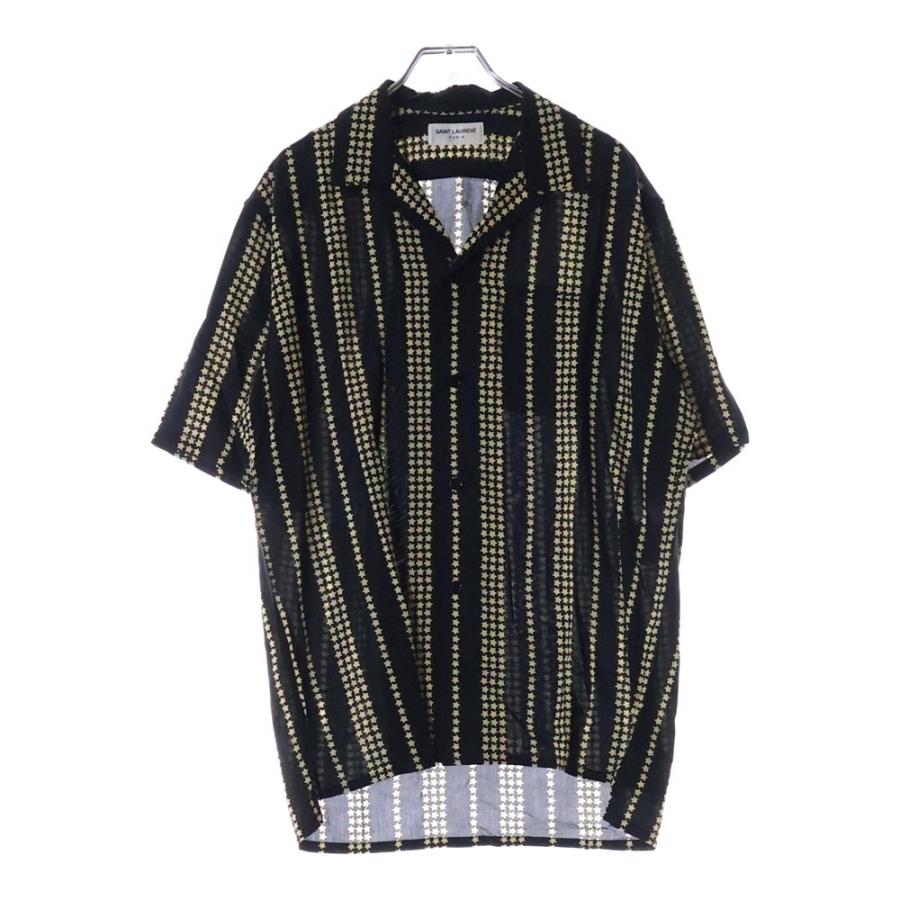 サンローランパリ  507592 Y821U スター ストライプ レーヨン半袖シャツ メンズ 37 SAINT LAURENT PARIS サンローランパリ 19SS スターストライプ