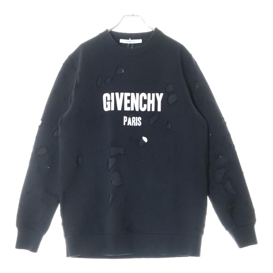 GIVENCHY トレーナー ジバンシー スウェット　黒　ブラック　M GIVENCHY（ジバンシィ） デストロイ ダメージ加工 フロントロゴ クルー